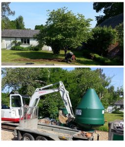 Image-of-an-installer-preparing-the-ground-for-new-installation-of-a-below-ground-WPL-Diamond-wastewater-sewage-treatment-plant-for-off-mains-sewerage-at-a-rural-domestic-house.